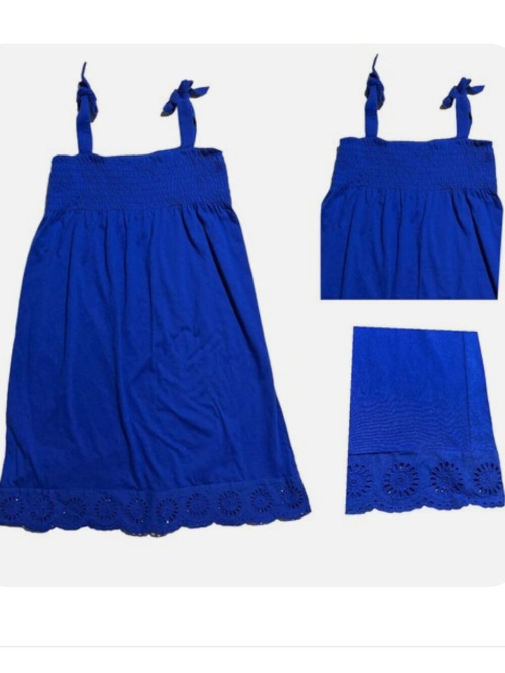 Cat & Jack Girls' Sleeveless Royal Blue Dress Eyelet Hem Dress - XL (14)